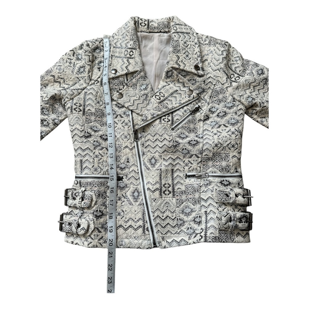 Capulet Metallic Silver Print Ivory Motorcycle Jacket size Small - Picture 5 of 6